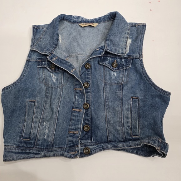 Highway Jeans Jackets & Blazers - Highway Jeans Blue Denim Jacket Vest Cropped Vest Women's Juniors Size L